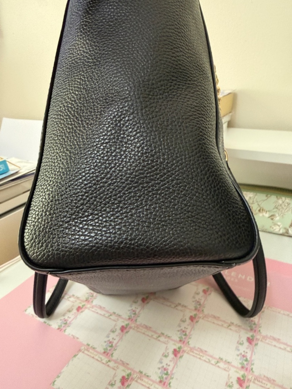 Coach Black Leather Tote with Gold Chain Handles - Picture 3 of 15